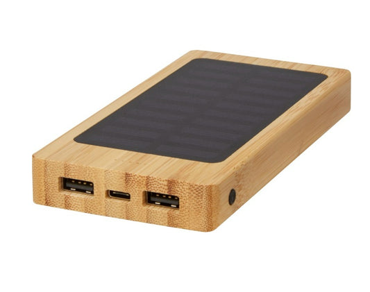 Alata aurinkokennoilla lataava 8000 mAh:n varavirtalähde bambusta -  - SunBrandi Oy